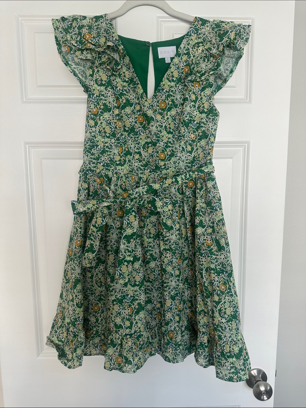 Sugarlips Green Floral Ruffle Eyelet Mini Dress with Yellow Accents - Picture 4 of 7